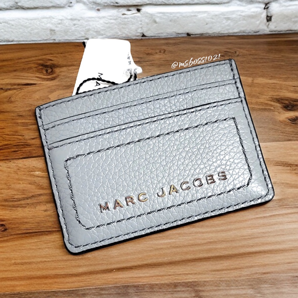 Marc Jacobs Logo Pebbled Leather Card Case In Rock Grey Brand New With Tags